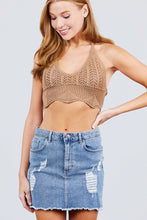 Load image into Gallery viewer, Deep V-neck Back Tied Crochet Cropped Sweater Bra Top