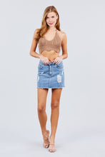 Load image into Gallery viewer, Deep V-neck Back Tied Crochet Cropped Sweater Bra Top