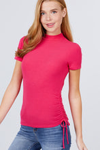 Load image into Gallery viewer, Short Sleeve Mock Neck Side Shirring Detail Rib Knit Top