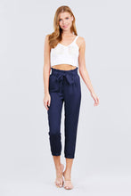 Load image into Gallery viewer, Paperbag W/bow Tie Elastic Hem Long Linen Pants