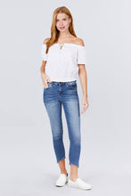 Load image into Gallery viewer, Short Sleeve Off The Shoulder Front Tie Detail Smocked Hem Eyelet Lace Woven Top