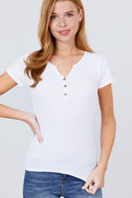 Load image into Gallery viewer, Short Sleeve W/button Detail Henley Neck Rib Knit Top