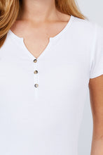 Load image into Gallery viewer, Short Sleeve W/button Detail Henley Neck Rib Knit Top