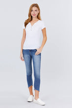 Load image into Gallery viewer, Short Sleeve W/button Detail Henley Neck Rib Knit Top