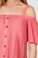 Load image into Gallery viewer, Elbow Sleeve Open Shoulder Button Down Woven Top
