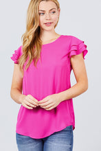 Load image into Gallery viewer, Short Cap Ruffle Sleeve Round Neck Woven Top
