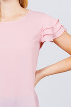 Load image into Gallery viewer, Short Cap Ruffle Sleeve Round Neck Woven Top