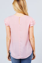 Load image into Gallery viewer, Short Cap Ruffle Sleeve Round Neck Woven Top
