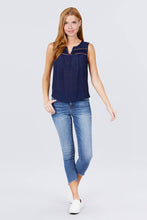 Load image into Gallery viewer, Sleeveless Front Pleats Detail W/button Woven Top