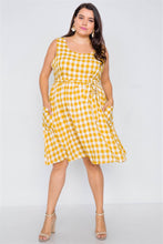 Load image into Gallery viewer, Plus Size Scoop Neck Side Pockets Checkered Gingham Midi Dres