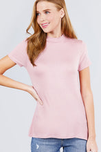 Load image into Gallery viewer, Short Sleeve Mock Neck Rayon Spandex Rib Top