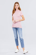 Load image into Gallery viewer, Short Sleeve Mock Neck Rayon Spandex Rib Top