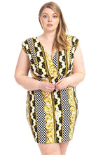 Load image into Gallery viewer, Plus Size Boarder Print  V-neck Bodycon Dress