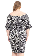 Load image into Gallery viewer, Plus Size  Animal Print Crepe Stretch Bodycon Dress