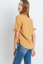 Load image into Gallery viewer, Short Sleeve Button Up Top With Tie Sleeve