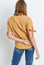 Load image into Gallery viewer, Short Sleeve Button Up Top With Tie Sleeve