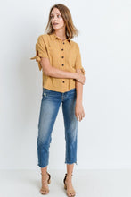 Load image into Gallery viewer, Short Sleeve Button Up Top With Tie Sleeve