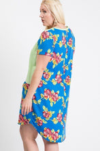 Load image into Gallery viewer, Short Sleeve Floral Blocked Midi Dress With Front Pocket