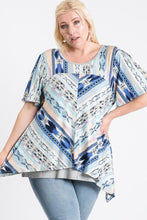 Load image into Gallery viewer, Short Sleeve Aztec Patterned Layered Top