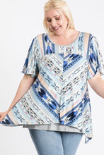 Load image into Gallery viewer, Short Sleeve Aztec Patterned Layered Top