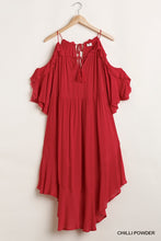 Load image into Gallery viewer, Ruffled Cold Shoulder Maxi Dress With Front Tassel Tie