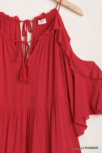 Load image into Gallery viewer, Ruffled Cold Shoulder Maxi Dress With Front Tassel Tie