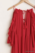 Load image into Gallery viewer, Ruffled Cold Shoulder Maxi Dress With Front Tassel Tie