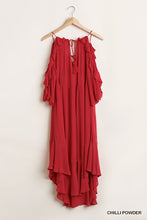 Load image into Gallery viewer, Ruffled Cold Shoulder Maxi Dress With Front Tassel Tie