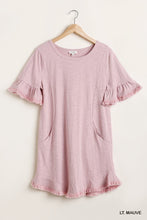 Load image into Gallery viewer, Short Ruffle Frayed Hem And Round Neck Dress With Pockets