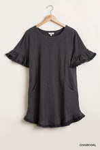 Load image into Gallery viewer, Short Ruffle Frayed Hem And Round Neck Dress With Pockets