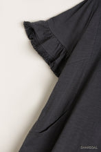 Load image into Gallery viewer, Short Ruffle Frayed Hem And Round Neck Dress With Pockets