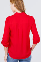 Load image into Gallery viewer, 3/4 Roll Up Sleeve Pocket W/zipper Detail Woven Blouse