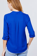 Load image into Gallery viewer, 3/4 Roll Up Sleeve Pocket W/zipper Detail Woven Blouse