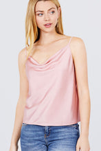 Load image into Gallery viewer, Cowl Neck W/back Open Tie Detail Cami Satin Woven Top