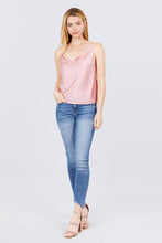 Load image into Gallery viewer, Cowl Neck W/back Open Tie Detail Cami Satin Woven Top