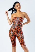Load image into Gallery viewer, Zebra Print Tube Romper With Front O Ring Zipper Detail