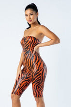Load image into Gallery viewer, Zebra Print Tube Romper With Front O Ring Zipper Detail