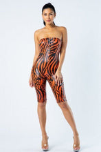 Load image into Gallery viewer, Zebra Print Tube Romper With Front O Ring Zipper Detail