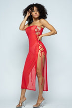 Load image into Gallery viewer, Solid Mesh Side Lace Up Cover Up Dress