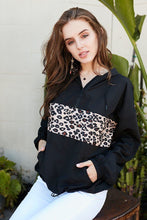 Load image into Gallery viewer, Contrast Leopard Print Front Zipper Up Kangaroo Pocket Windbreaker Hoodie