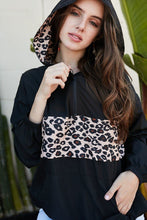 Load image into Gallery viewer, Contrast Leopard Print Front Zipper Up Kangaroo Pocket Windbreaker Hoodie