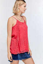 Load image into Gallery viewer, Boho Scallop Lace Trim Detailed Button Down Solid Subtle Textured Slit Side Overlay Layered Cami Top