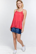 Load image into Gallery viewer, Boho Scallop Lace Trim Detailed Button Down Solid Subtle Textured Slit Side Overlay Layered Cami Top