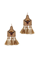 Load image into Gallery viewer, Stylish Western Cow Skull And Tassel Drop Earring