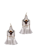 Load image into Gallery viewer, Stylish Western Cow Skull And Tassel Drop Earring