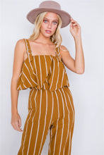 Load image into Gallery viewer, Stripe Buckle Shoulder Wide Leg Jumpsuit
