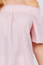 Load image into Gallery viewer, Short Sleeve Off The Shoulder Eyelet Woven Top
