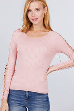 Load image into Gallery viewer, Long Sleeve W/strappy Detail Round Neck Rib Sweater Top