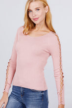 Load image into Gallery viewer, Long Sleeve W/strappy Detail Round Neck Rib Sweater Top