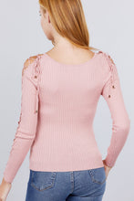 Load image into Gallery viewer, Long Sleeve W/strappy Detail Round Neck Rib Sweater Top